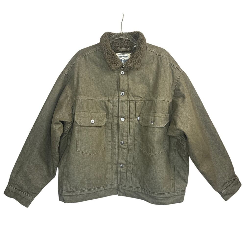 Levi's Made and Crafted Blue Label Olive Green Sherpa Collar Jacket EUC